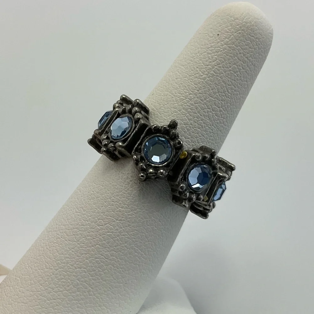 Vintage Blue Crystal Stretch Ring, Gothic, Faux Aquamarine, Medieval Core
